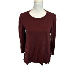 LOFT Burgundy Knit Top Size M Women's Long Sleeve Sweater Blouse Casual Workwear